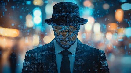 Anonymous Hacker Figure In Digital Code Background