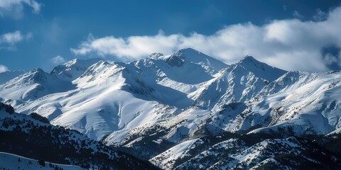 Fototapeta premium The mountains are covered in snow and the sky is clear. Concept of peace and tranquility