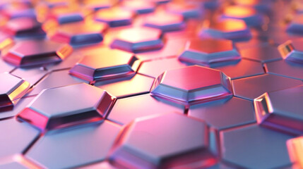 Obraz premium Futuristic hexagonal patterns with vibrant colors and reflective surfaces create a mesmerizing texture