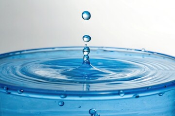 Blue water droplets filling a transparent cylinder with a rounded shape, blue dot pattern, round blue dots