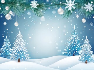Fototapeta premium Winter landscape with snow-covered trees and festive decorations in a serene atmosphere