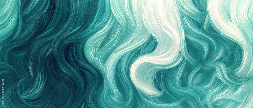 Poster high resolution image of dynamic gradient design featuring flowing teal and white waves, creating se
