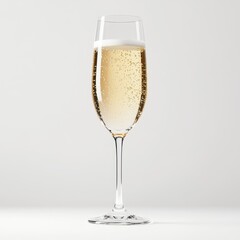 A crystal glass of champagne with delicate bubbles rising, elegant design, photorealistic style, isolated on white background