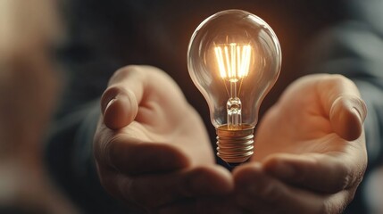 Illuminating ideas creative light bulb concept in hands inspirational setting indoor close-up innovation