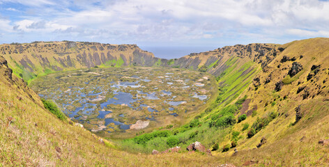 Rano Kau extinct volcano  of Easter Island, Chile