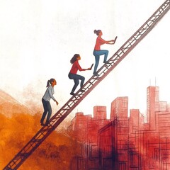 Naklejka premium Teamwork and Determination Overcoming Business Challenges and Climbing to Success