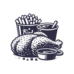Fried Chicken Silhouette Vector Art Illustration