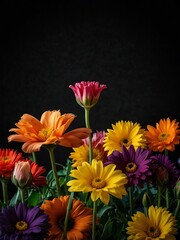 Colorful flowers against a black background.