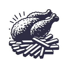 Fried Chicken Silhouette Vector Art Illustration