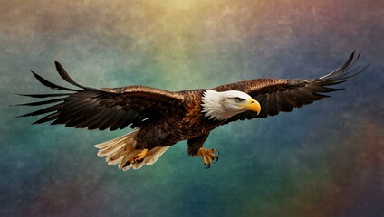 Colorful illustration of an eagle in flight.
