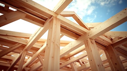 Obraz premium Construction methods ensure the strength and reliability of wood roof trusses. 