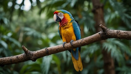 Obraz premium Colorful macaw parrot on a tropical branch.