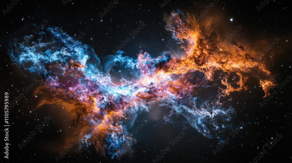 Poster transforming astronomical information nebula journey into intricate data outer space digital visuali