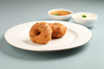 Medu wada or vada, a fried snack or Southindian breakfast made from fermented Urad dal batter