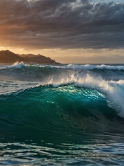 Naklejka premium Colorful ocean waves forming barrels for surfing.