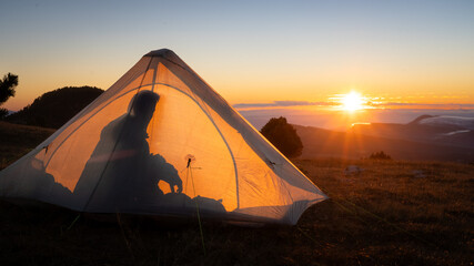 tent at sunset