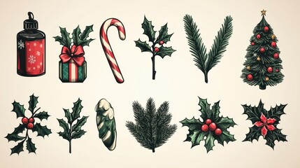 Design black silhouette illustrations of cute Christmas Candy Cane in various activities ,with bold lines and simple design, placed on a white background 