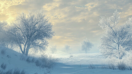 Obraz premium A beautiful, serene winter landscape featuring snow-covered trees
