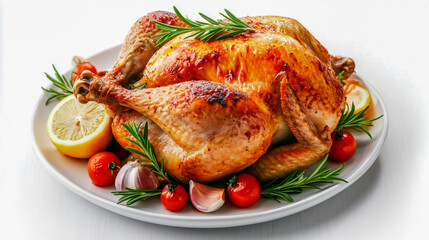 A beautifully presented roasted turkey garnished with fresh rosemary