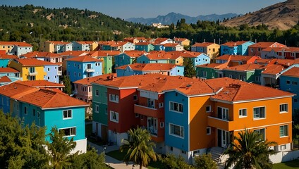 Colorful private houses in a residential area.