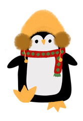 winter cute penguin wearing yellow hat and shawl celebrating christmas png transparent