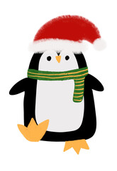cute penguin wearing red santa claus hat and shawl celebrating christmas png transparent