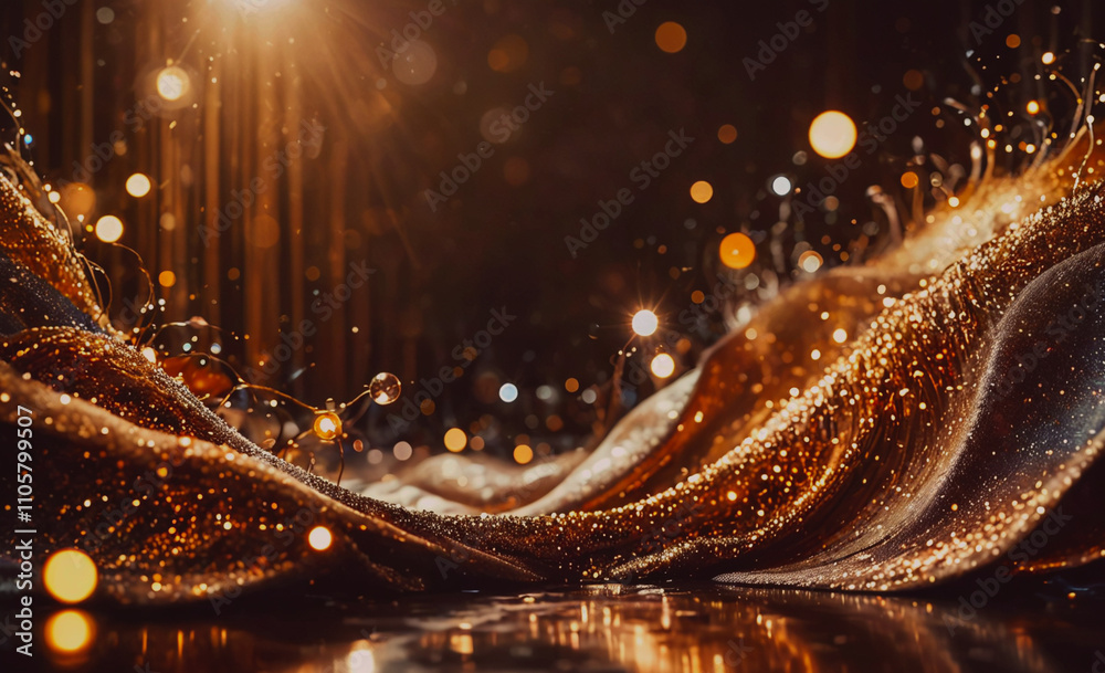 Aufkleber Gold and black fabric with a shiny, sparkly appearance. The fabric is draped over a surface and has a shiny, reflective quality