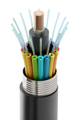 Fiber optical cable detail isolated on transparent background