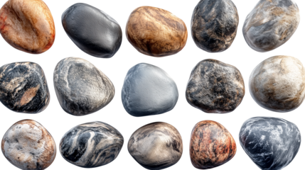 Natural Pebbles and Stones on Transparent Background PNG