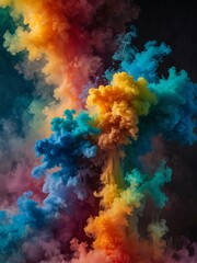 Colorful smoke explosion with a rainbow material structure.