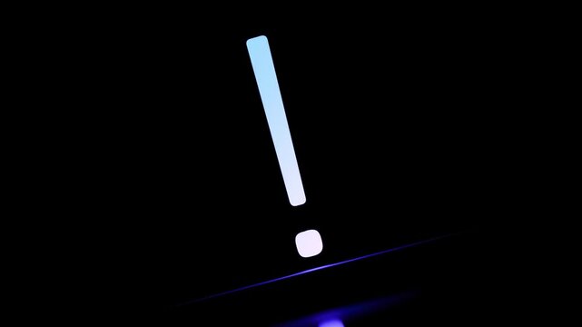 Exclamation mark with reflection neon glowing symbol, affirmation concept, animation.3D render