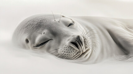 Fototapeta premium A close-up of a seal resting peacefully on a clean white background