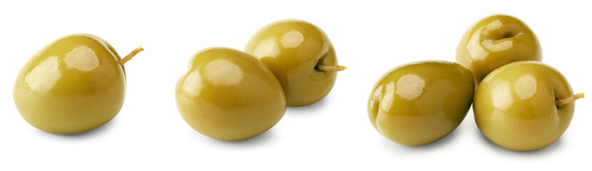green olives isolated on white background. clipping path