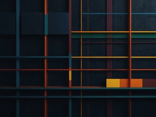 Colorful squares and diagonal lines on dark blue.