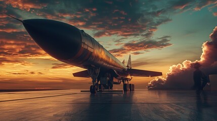 Indian BrahMos missile positioned on launchpad at dawn with striking lighting and incredible detail