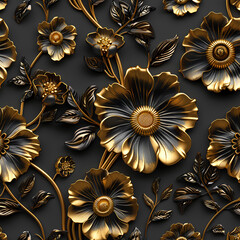 3D flower pattern featuring luxurious gold accents-3