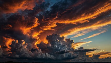 Colorful sunset sky with dramatic cloud patterns.