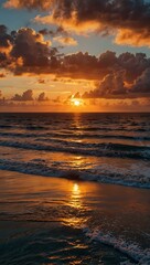 Fototapeta premium Colorful sunset with clouds and ocean views.
