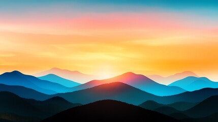 Obraz premium A serene landscape featuring layered mountains beneath a colorful sunset sky, blending vibrant hues of orange, pink, and blue.