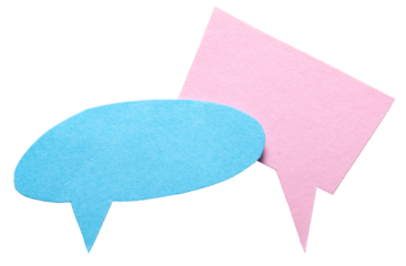 Blue pink blank cut out cardboard paper speech bubbles with rough edges and copy space for text on transparent png background design element