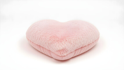 Obraz premium A soft heart-shaped pillow in a fluffy pink fabric, isolated on white