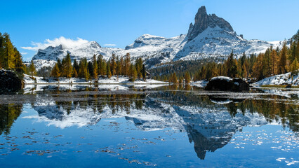 Dito di Dio and Lago Federa: A Winter Wonderland of Snow, Orange Trees, and Alpine Peaks