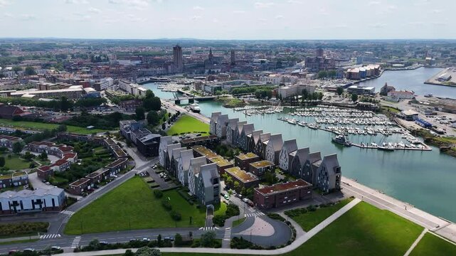 Drone shot of Dunkirk (Dunkerque) city, France