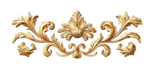
Golden Baroque Ornament 3D Set on White transparents Background [PNG].
