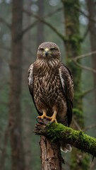 Fototapeta premium Common buzzard in early spring, in a wet forest.