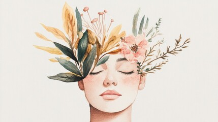 Illustrate Organic elegance during the Black Friday frenzy. A serene portrait of a woman surrounded by natural elements, representing tranquility, beauty, and a connection with nature.