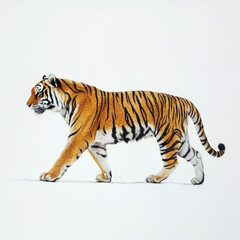 Obraz premium Tiger side view walking, white background