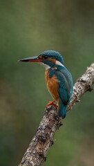Fototapeta premium Common kingfisher perched on a branch in Croatia.