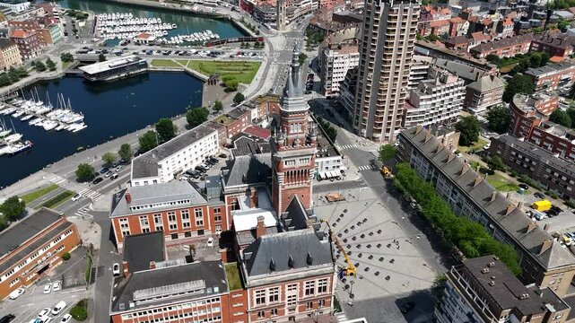 Drone view of Dunkirk Town Hall (Hotel de Ville de Dunkerque), France