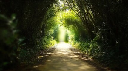 Obraz premium Sunlit path through natural green archway